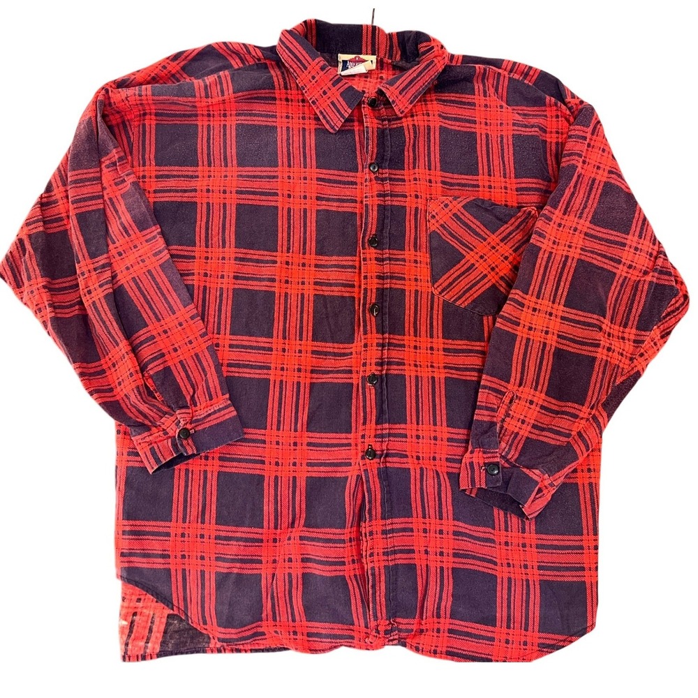 Vintage 90s American Edition Flannel Shirt Men 2XL Red Plaid Button Workwear